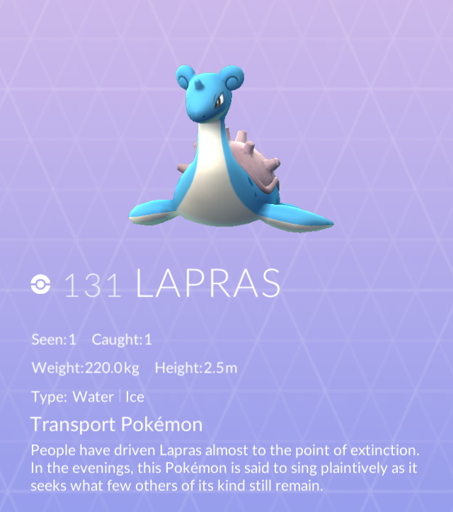 ลาพลาส (Lapras) ในเกม Pokémon GO Pokémon GO ปล่อยโปเกมอนลาพลาส (Lapras) กระตุ้นท่องเที่ยว