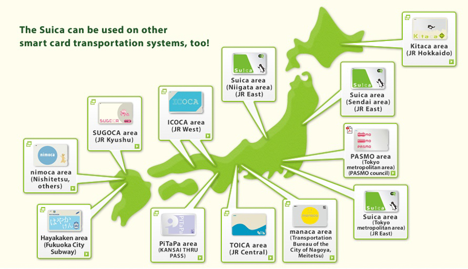 บัตร Suica เป็นหนึ่งในบัตรโดยสาร IC ชนิดเติมเงิน บัตรนี้สามารถใช้ได้ทั่วญี่ปุ่น ทั้งรถไฟ และรถบัสในเขตเมืองโตเกียว บัตร Suica เป็นหนึ่งในบัตรโดยสาร IC ชนิดเติมเงิน บัตรนี้สามารถใช้ได้ทั่วญี่ปุ่น ทั้งรถไฟ และรถบัสในเขตเมืองโตเกียว