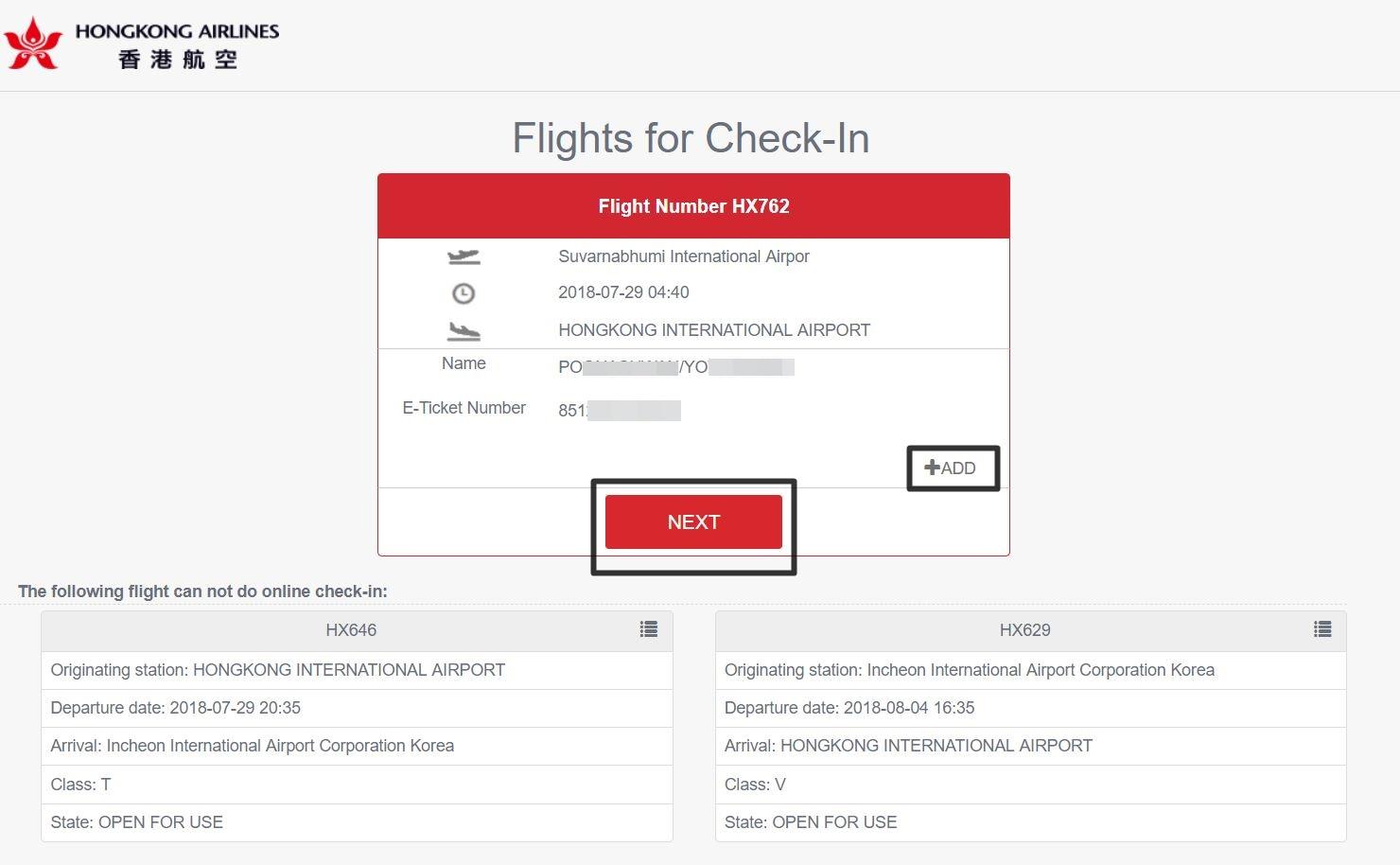 StepbyStep Online Checkin สายการบิน Hong Kong Airlines ด้วยตัวเอง